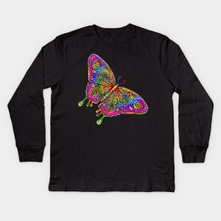 Psychedelic Paisley Rainbow Butterfly Kids Long Sleeve T-Shirt